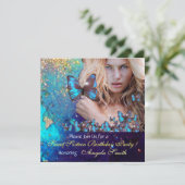 BLUE BUTTERFLY SWEET 16 PARTY  MONOGRAM INVITATION (Standing Front)