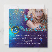 BLUE BUTTERFLY SWEET 16 PARTY  MONOGRAM INVITATION (Back)
