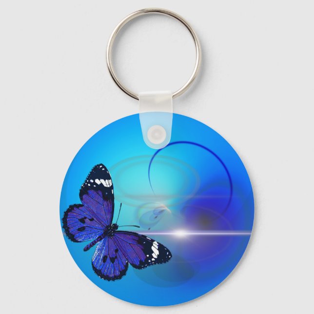 Blue butterfly swirls keychain (Front)