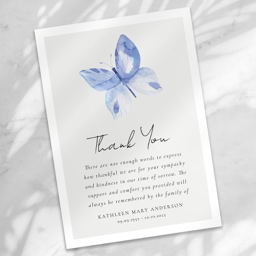 Blue Butterfly Sympathy Funeral Thank You Card