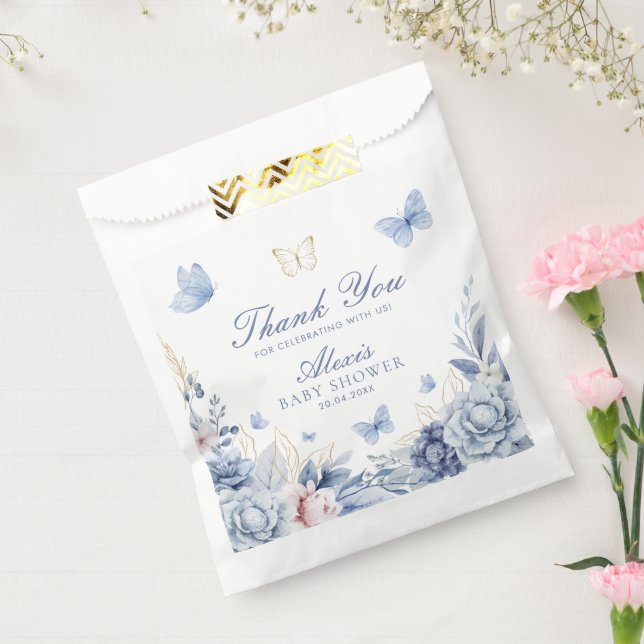 Blue Butterfly Thank You Boy Baby Shower Favor Bag (Sealed)