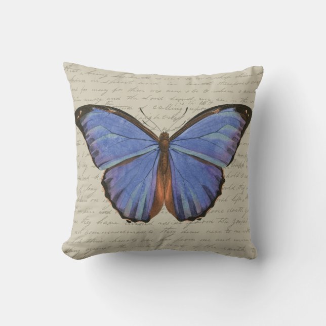 Blue Butterfly Throw Pillow (Front)