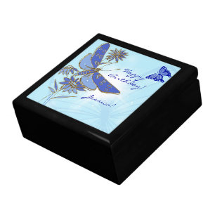 Blue Butterfly Throw Pillow Gift Box
