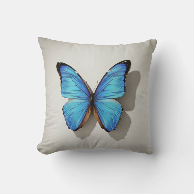Blue Butterfly Throw Pillow Nature Inspired Decor (Front)