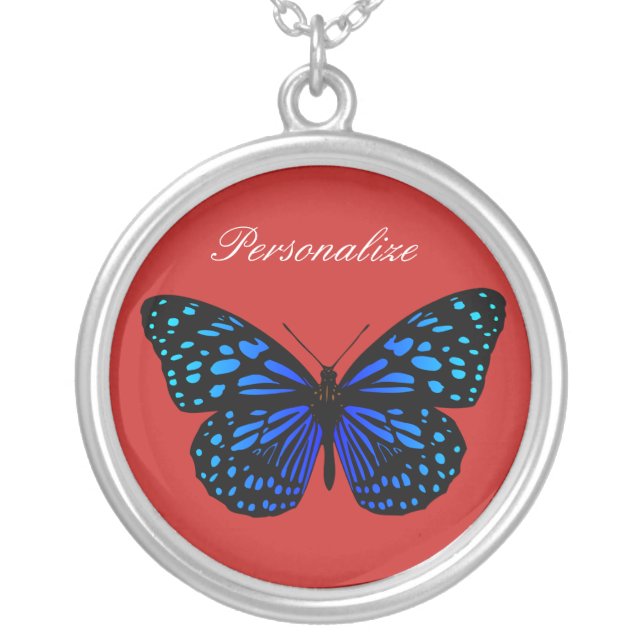 Blue Butterfly Thunder_Cove Silver Plated Necklace (Front)
