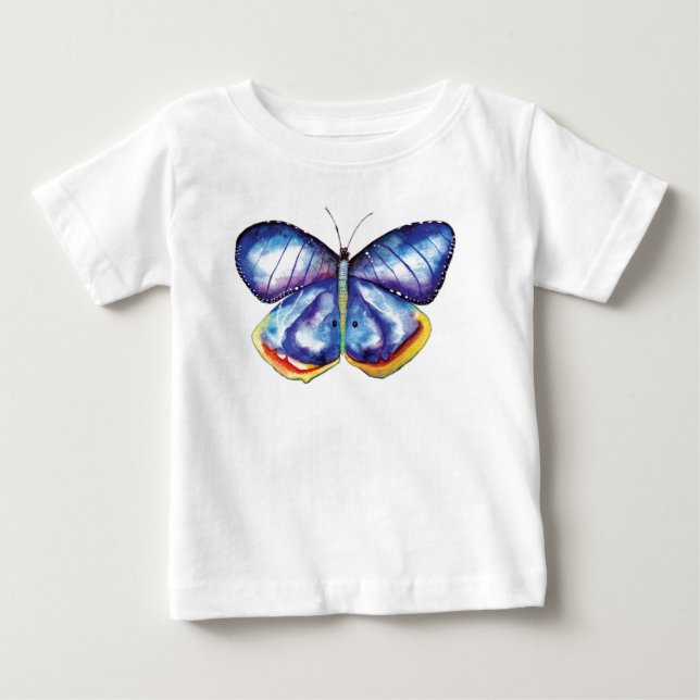 Blue Butterfly Toddler Long Sleeve T-Shirt, White Baby T-Shirt (Front)