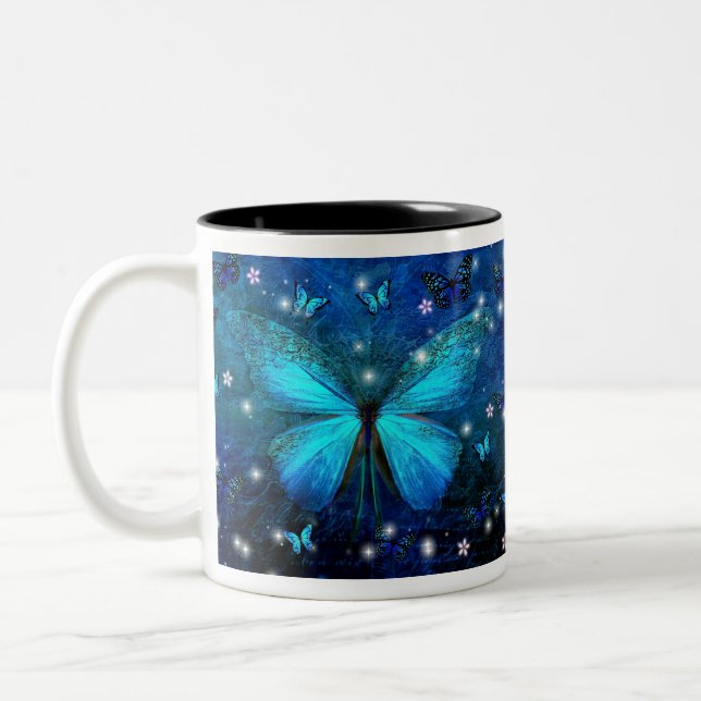 Blue Butterfly Two-Tone Coffee Mug (Left)