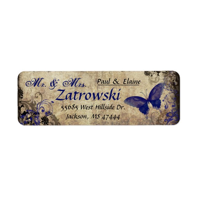 Blue Butterfly Vintage Address Label (Front)