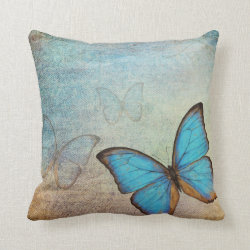 Blue Butterfly Vintage Pillow