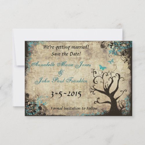 Blue Butterfly Vintage Save the Date Card