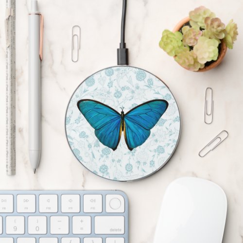 Blue Butterfly Vintage Style Art Charger