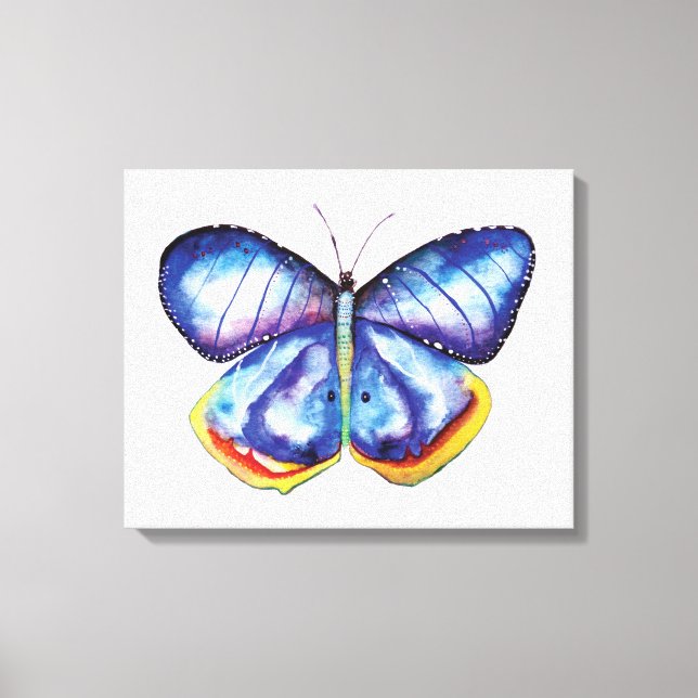 Blue Butterfly Watercolor Art Single Canvas Print (Front)