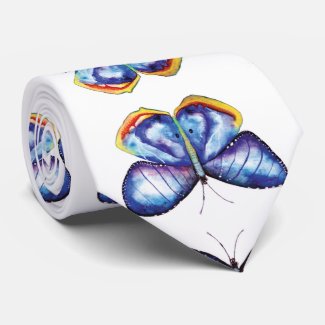 Blue Butterfly Watercolor Art Stylish Tie