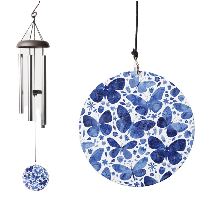 Blue Butterfly Watercolor Art Wind Chime (Blue butterfly watercolor pattern art wind chime)
