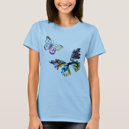  Blue Butterfly Watercolor beautiful T_Shirt