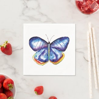 Blue Butterfly Watercolor Cocktail Paper Napkins