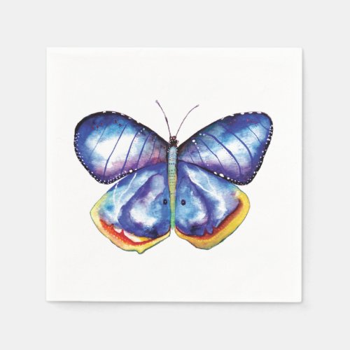 Blue Butterfly Watercolor Cocktail Paper Napkins