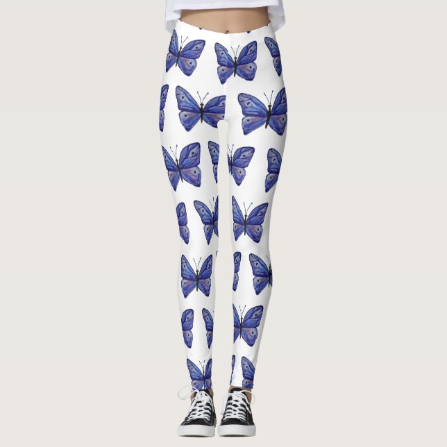 Blue Butterfly Watercolor  Custom Leggings (Front)
