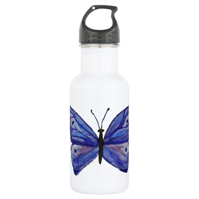 Blue Butterfly Watercolor Custom Water Bottle (Front)