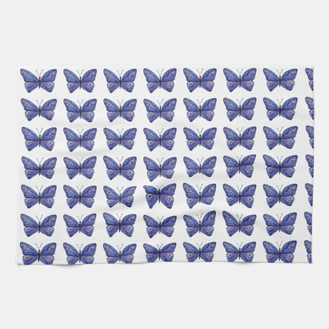 Blue Butterfly Watercolor Tea Towel (Horizontal)