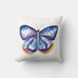 Blue Butterfly Watercolor Throw Cushion