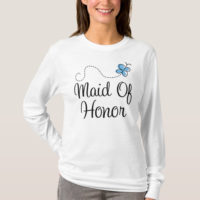 Blue Butterfly Wedding Maid Of Honor Tee Shirt (Front)