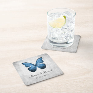 Blue Butterfly Wedding Paper Coasters