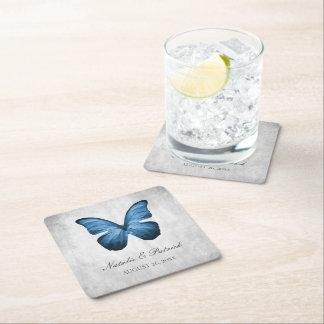 Blue Butterfly Wedding Paper Coasters