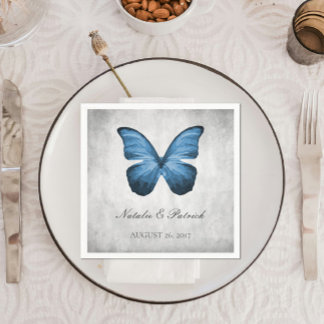 Blue Butterfly Wedding Paper Napkins