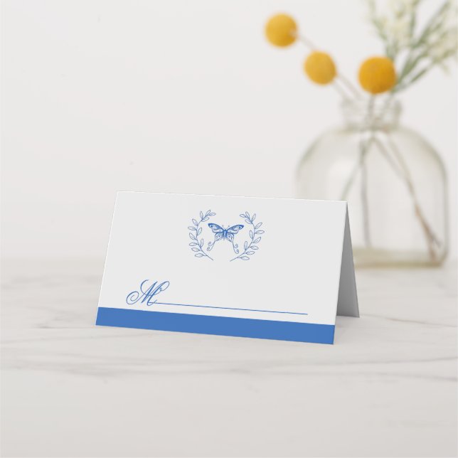 Blue Butterfly Wedding Place Card (Front)