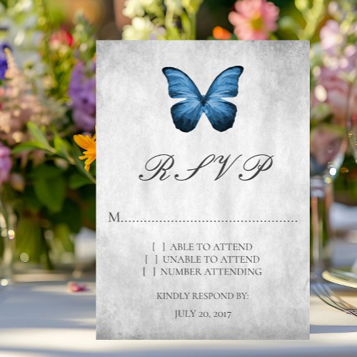 Blue Butterfly Wedding RSVP Card