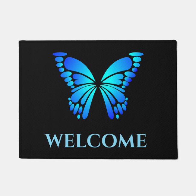 Blue Butterfly Welcome Door Mat