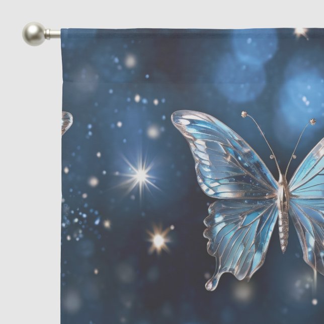 Blue butterfly whimsical fantasy bokeh elegant sheer curtains (Pocket)
