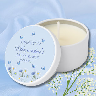 Blue Butterfly Wildflower Baby Shower Thank You Mini Candle Favors