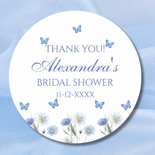 Blue Butterfly Wildflower Bridal Shower Thank You Classic Round Sticker