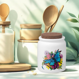  Blue Butterfly Winged Dragon Colorful Flowers Candy Jar