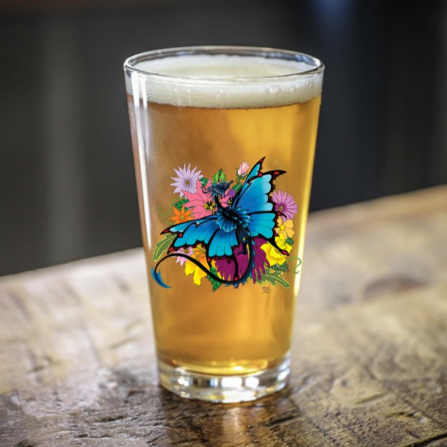  Blue Butterfly Winged Dragon Colorful Flowers Glass (Creator Uploaded)