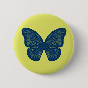 Blue Butterfly Wings Illustration Yellow Button