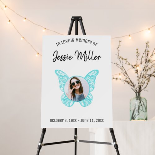 Blue Butterfly Wings  Photo Memorial Easel Sign