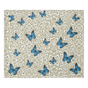 Blue Butterfly with Golden Leaves  Duvet Cover