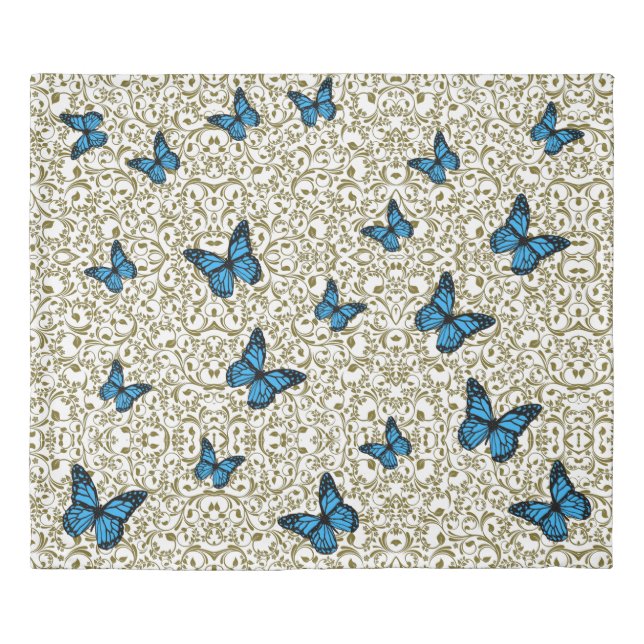 Blue Butterfly with Golden Leaves  Duvet Cover (Front)