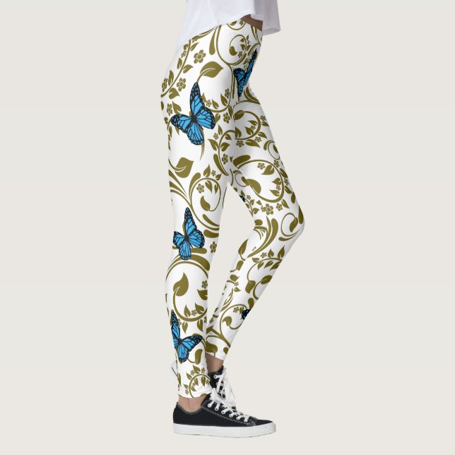 Blue Butterfly with Golden Leaves  Leggings (Right)
