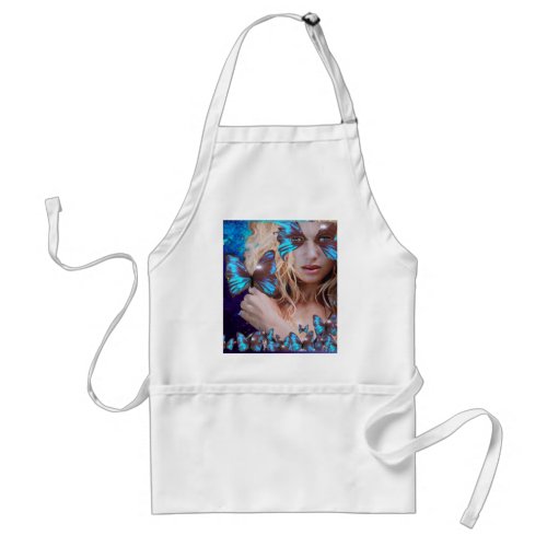 BLUE BUTTERFLY WITH GREEN GOLD SPARKLES ADULT APRON