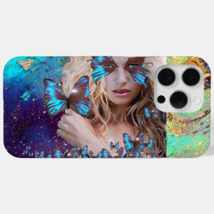 BLUE BUTTERFLY WITH GREEN GOLD SPARKLES iPhone 15 PRO MAX CASE