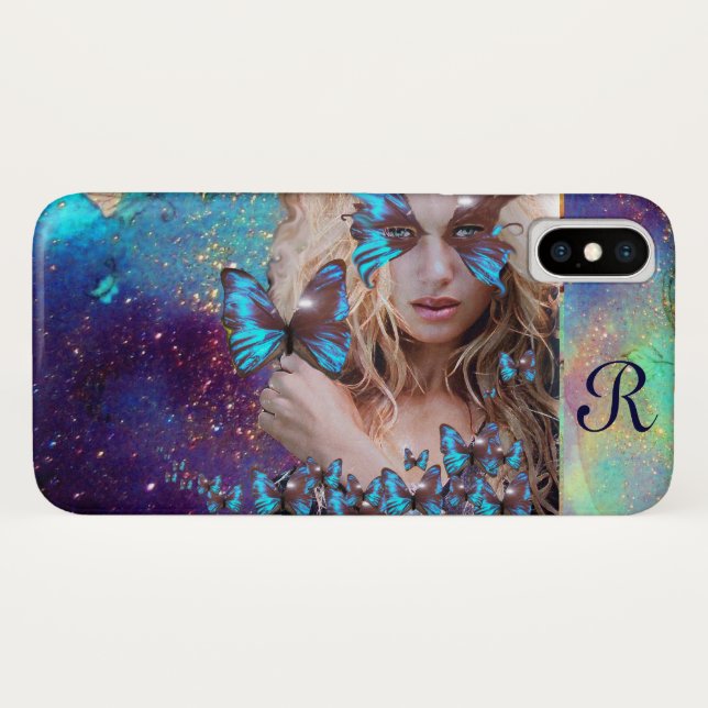 BLUE BUTTERFLY WITH GREEN GOLD SPARKLES Case-Mate iPhone CASE (Back (Horizontal))