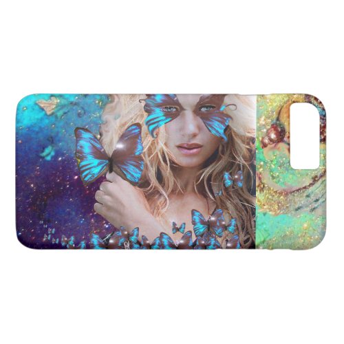 BLUE BUTTERFLY WITH GREEN GOLD SPARKLES iPhone 8 PLUS7 PLUS CASE