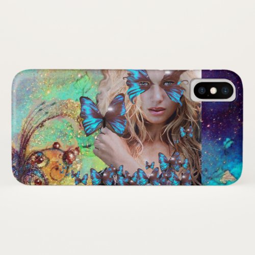 BLUE BUTTERFLY WITH GREEN GOLD SPARKLES iPhone X CASE