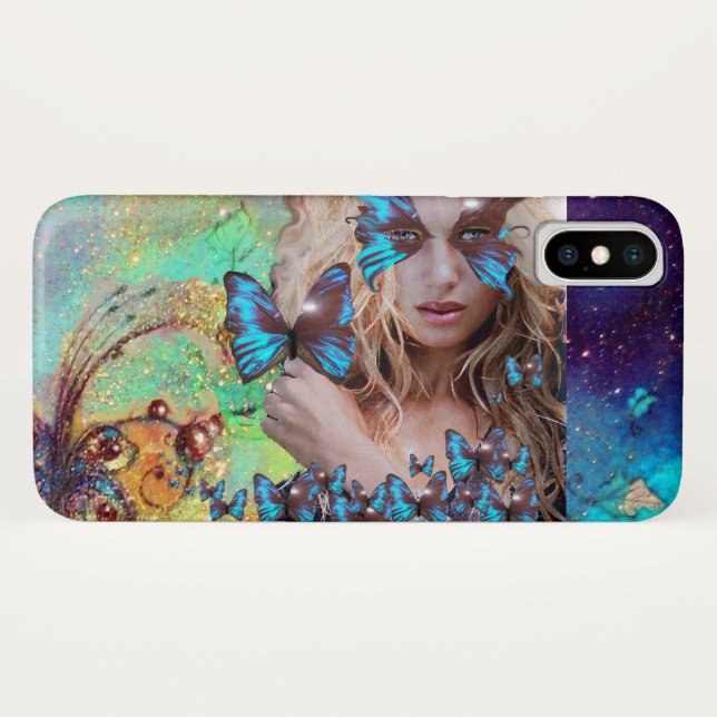 BLUE BUTTERFLY WITH GREEN GOLD SPARKLES Case-Mate iPhone CASE (Back (Horizontal))