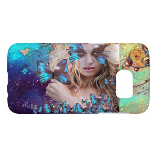 BLUE BUTTERFLY WITH GREEN GOLD SPARKLES SAMSUNG GALAXY S7 CASE
