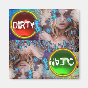 BLUE BUTTERFLY WITH GREEN GOLD SPARKLES MAGNET